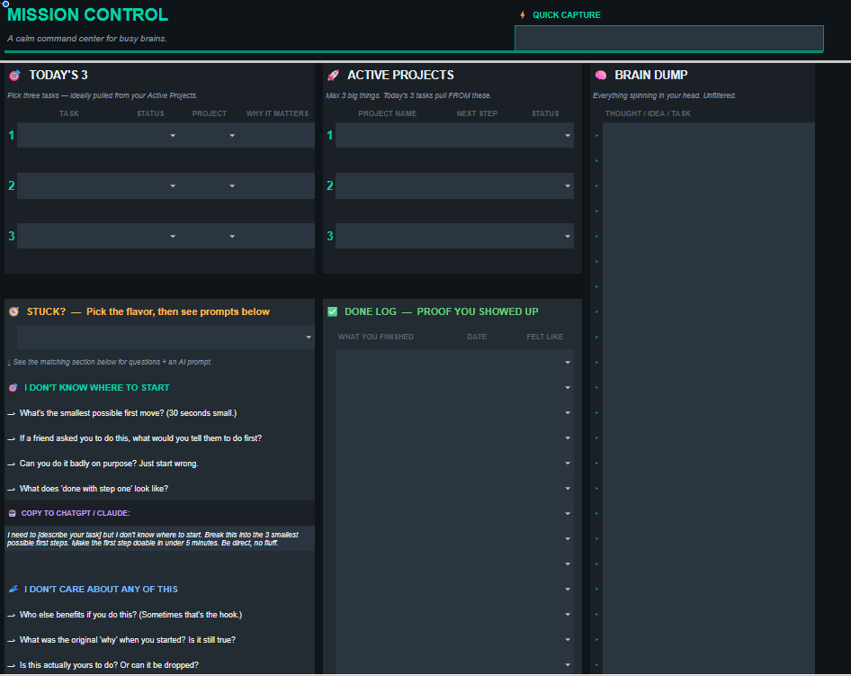 A simple dashboard helps you keep momentum after the session instead of reopening the chaos.